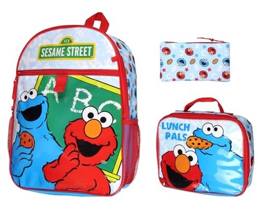 INTIMO Sesame Street ABC Cookie Monster Elmo 3 PC Backpack Lunch Box Pencil Pouch 16