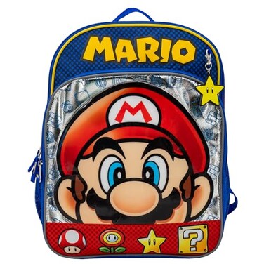 AI ACCESSORY INNOVATIONS Super Mario Brothers Backpack 16 Nintendo School Bag Featuring a Big Face Mario Blue Red