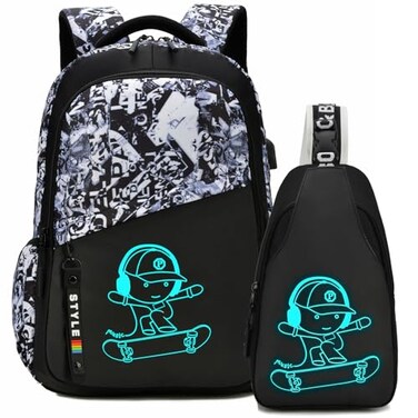 Pawsky School Backpack for Boys Kids Backpacks Laptop Backpack with USB Charging Port Lightweight Bookbag for Elementary Middle School Bags Waterproof Travel Backpack