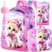 AGSDON 3PCS Backpacks for Girls 16 Elementary Kids Cute Cat Backpack Preschool School Bookbags and Lunch Box