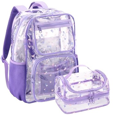 BORMELUN Transparent Backpacks with Lunch Box Sets clear backpack clear duoble lunch bagpurple