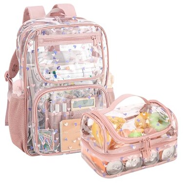 BORMELUN Clear Backpacks with Matching Lunch Bags for Kidsclear backpack double lunch bagpink