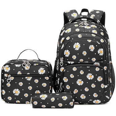Joyfulife Daisy Printed School Backpack for Girls Backpack with Lunch Box Lightweight Water Resistant Primary Elementary Kids Bookbags Set
