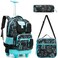 Meetbelify Boys Rolling Backpack with Wheels Kids Travel Luggage with Lunch Box Pencil Case for Elementary Students 18inch Carry on Suitcase for Boys Ages 810