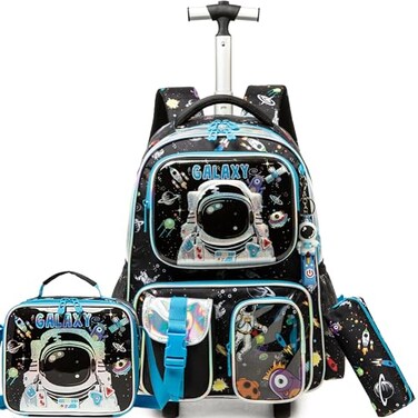 Meetbelify Kids Rolling Backpack with Wheels for Boys Rolling Backpacks with Lunch Box for Elementary School Students 3 in 1 Travel Luggage Suitcase for Boys Age 810
