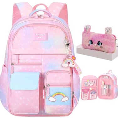 kistou Girls Backpack School Backpacks Rainbow Student BackpaKawaii Kids BackpackBook Bag for Elementary Primary School