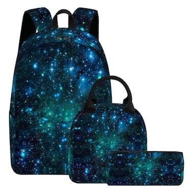 Okentiso 3PCS Boys Galaxy Backpack Bookbag for Kids Boys with Lunch Box 17 Inch Galaxy Teens Back to School Bag Set Laptop Backpack for Mens SchoolDaypack