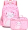 DSIUE Kids School Backpack for Girls 46 Kindergarten Bookbag Cat Schoolbag with Lunch Box Set for Preschool Elementary