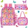 Silkfly 3 Pcs Mesh Backpack Set Heavy Duty Semitransparent Bookbag with Lunch Bag Pencil Case for Travel Beach SportsButterfly Style