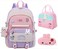 GDEMXOAN 3pcs Girls Backpack Kawaii School Backpack For Kids Children With Lunch Bag and Pencil Case rabbitpurple