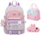 GDEMXOAN 3pcs Girls Backpack Kawaii School Backpack For Kids Children With Lunch Bag and Pencil Case rabbitpurple