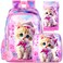 gxtvo 3PCS Girls Cat Bookbag 16 Kids Backpackwith Lunch Box Water Resistant School Bag for Elementary Preschool Toddler