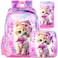 gxtvo 3PCS Girls Cat Bookbag 16 Kids Backpackwith Lunch Box Water Resistant School Bag for Elementary Preschool Toddler