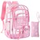 Unineovo Clear Backpack 17 inch Large Clear Bookbag with Cute Pin Accessories Double Layer Heavy Duty See Through Backpack for School College Work Stadium Travel