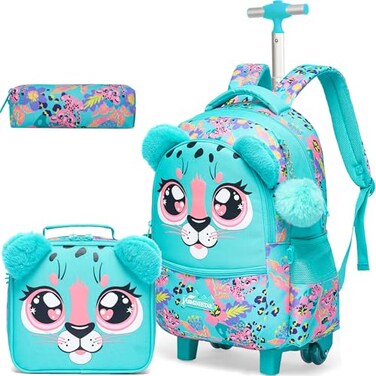 Meetbelify Rolling Backpack with Wheels Cute Carry On for Elementary Students Travel Suitcase for Girls 810
