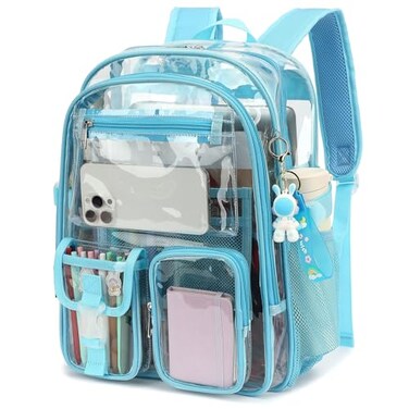 Kouxunt Clear Backpack Heavy Duty Transparent Backpacks Stadium Approved for School Work Sport Travel Sky Blue