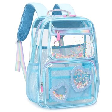 KIDNUO Clear Backpack for GirlsClear Bookbag Heavy Duty Transparent Backpacks for Stadium Events See Through Back Pack for Kindergarten Elementary Middle High School Blue