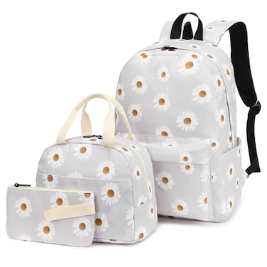 Yusudan Girls School Backpack Set Kids Teens School Bag Bookbag with Lunch Bag Pencil Bag Daisy Grey