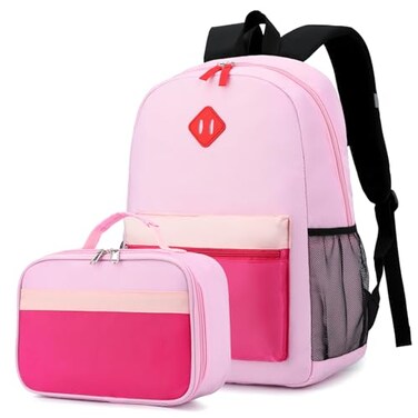 BEFUNIRISE Backpack Set for Girls Boy Kids Backpack with Lunch Box for Elementary Primary Kindergarten School Bag Purple Pink Set Large