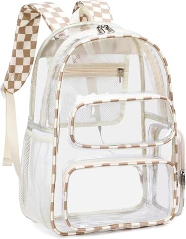 CAMTOP Clear Backpack Heavy Duty Transparent Bag See Through BookBag for Student School Work Festival Sport Travel Khaki