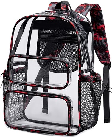 CAMTOP Clear Backpack Heavy Duty Transparent Bag See Through BookBag for Student School Work Festival Sport Travel Graffiti Red