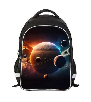 AnySmic Solar System Planets Stars Space Kids Backpack Galaxy School Bookbag for Boys and Girls Polyester 17 Inches Back Pack Giftable Bottle Holders Tablet Compartment