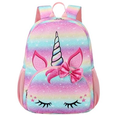 Octsky Medium Toddler Backpack for School Girls Kindergarten Elementary Kids Backpack 15 tall Rainbow Unicorn