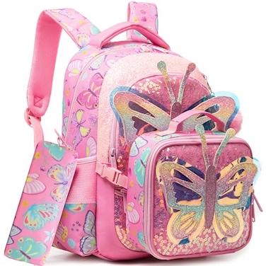 Meetbelify Backpacks for Girls School Backpacks with Lunch Box Pencil Case for Elementary Students Ages 810 Kids Travel Backpack 3 in 1 Backpack Set for Girls Butterfly