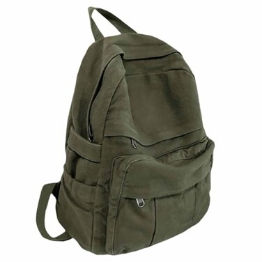 GAMLFL Military Green Canvas Backpack for Women Men Retro Aesthetic Rucksack Basic Backpack for High SchoolCollege Students Travel Laptop Bag