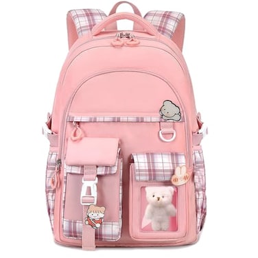 PRLINJSK Girls BackpackCute School Backpack for Girls Kids TeensKawaii Bookbag for Primary ElementaryPink
