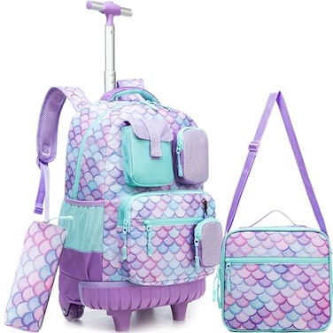 Meetbelify Rolling Backpack for Girls Mermaid Backpack with Wheels Kids Wheeled Backpacks for Elementary Students Roller Backpacks for Girls Ages 810 Back to School Supplies