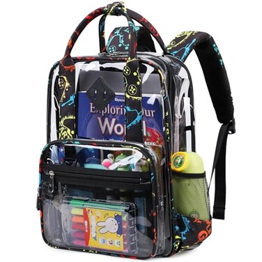 MOONBABY Clear Backpack Stadium Events Heavy Duty Clear Bookbag PVC Transparent Backpack for Kids Adult See Through Book Bag Game Console