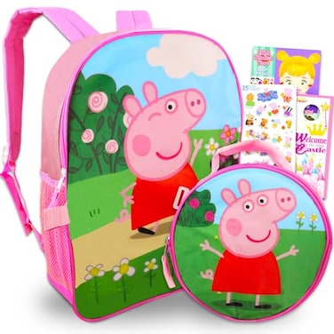 Peppa Pig Backpack and Lunch Box for Kids 4 Pc Bundle with 16 Peppa Pig School Backpack Bag Lunch Bag and More Peppa Pig School Supplies