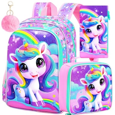 TXHVO 3Pcs Unicorn Backpack for Girls 16 School Backpacks Set for Elementary Preschool Kindergarten Kids Bookbag with Lunch BoxPink
