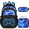 DIGOBAY Boys Backpack for School 3PCS Cool Luminous Gamer Backpack for Boys with Lunch Box Pencil Case Kids Backpacks Bookbag for Teen Boy Elementary Middle High School with USB Charging Port