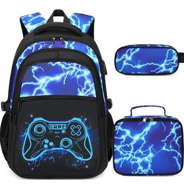 DIGOBAY Boys Backpack for School 3PCS Cool Luminous Gamer Backpack for Boys with Lunch Box Pencil Case Kids Backpacks Bookbag for Teen Boy Elementary Middle High School with USB Charging Port