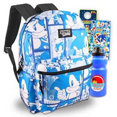 Sonic the Hedgehog Backpack for Kids Set Bundle with 16 Bookbag with Stickers Water Bottle More Sonic Backpack for Boys