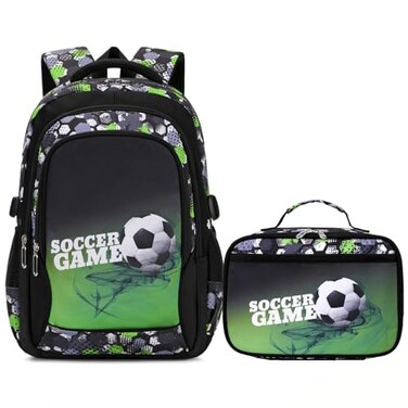 Yvechus Camo Backpack Set with Lunch Bag Lightweight Waterproof School Backpack Bookbag for Boys Girls Soccer Green