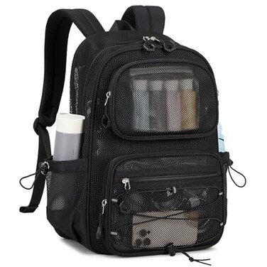 MUSEVOS Mesh Backpack Heavy Duty See Through Backpack UltraLightweight Net Bookbag Breathable Transparent Bookbag for School Beach Sports Gym Travel Black