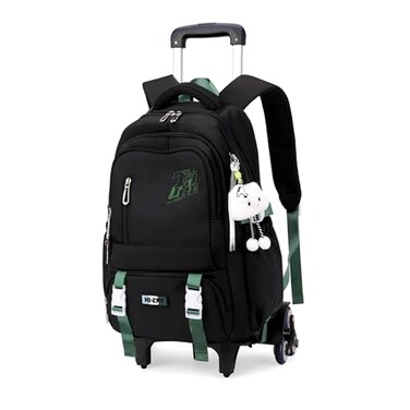 GRUOTEIS Black Rolling Backpack for Girls Boys Elementary Middle School Bags Kids Wheeled Boys Girls Backpack with 6 Wheels Black