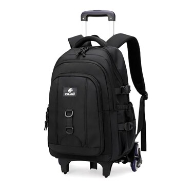 GRUOTEIS 18 Black Boys Backpack with 6 Wheels Carryon Rolling Kids Backpack for School Boys Black
