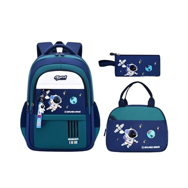 MITOWERMI 3pcs Boys Backpack with Lunch Box School Bags for Boys Lightweight Astronaut Kids Backpack Bookbags Sets for Elementary School Students Green