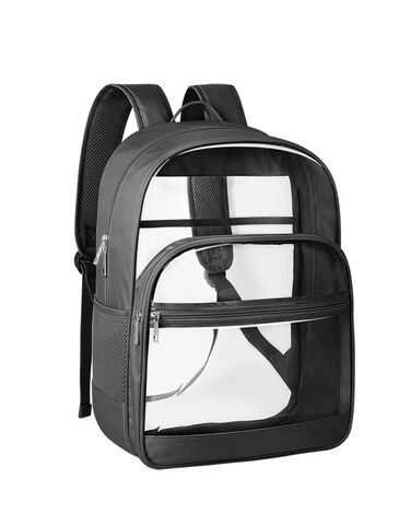 KIMNERPU Clear Backpack Heavy Duty Transparent Bookbag for School Fabric PVC Transparent Backpack with Reinforced Strap for Women Men Capacity Clear Bag for College Medium Black