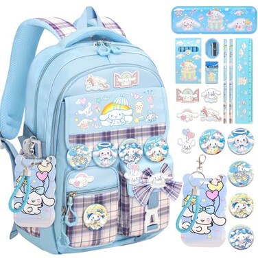 KIEAL 16519IN School Backpack for Girls with 24Pcs Accessories AntiTheft Kids Backpack for Students New Semester Presents with Pins and Card Holder