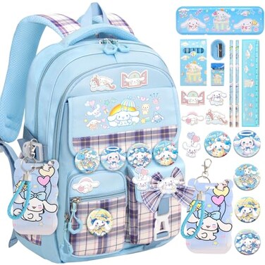 KIEAL 16519IN School Backpack for Girls with 24Pcs Accessories AntiTheft Kids Backpack for Students New Semester Presents with Pins and Card Holder