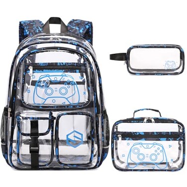 DIGOBAY 3PCS Cool Luminous Clear Backpack for Boys Kids Gamer Bookbag for School See Through PVC Transparent Backpacks with Lunch Bag Pencil Case Clear Backpack Heavy Duty for School Stadium