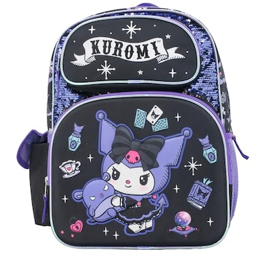 AI ACCESSORY INNOVATIONS Sanrios Hello Kitty Backpack for Girls 16 Inch Kuromi Kawaii School Bag with Flip Sequins 3D Molded Front Pocket Black