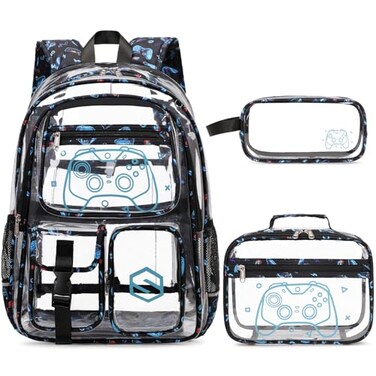 DIGOBAY 3PCS Cool Luminous Clear Backpack for Boys Kids Gamer Bookbag for School See Through PVC Transparent Backpacks with Lunch Bag Pencil Case Clear Backpack Heavy Duty for School Stadium