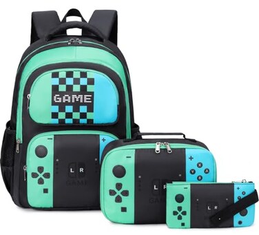 JIANYA Boys Backpack for School Gamer School Bag for Elementary Kids Children 3pcs Boys Backpack with Lunch Box Pencil Case