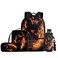JEOCODY Cool Fire Wolf Kids Boobag Boys Girls Backpack with Lunch Box and Pencil Case Water Bottle Holder 4 PCS Accessories for Teens Back to School Supplies